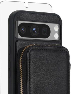 for Google Pixel 8 Pro 5G Wallet Cell Cover with Tempered Glass Screen Protector
